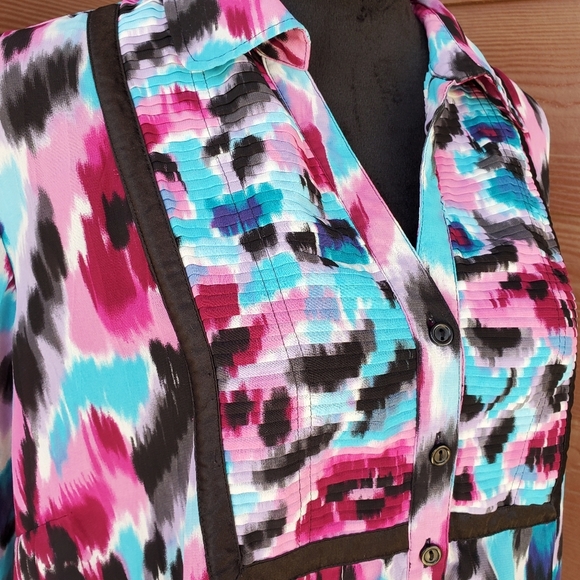 NY Collection Button Down Flowy Watercolor Floral Blouse Size XL EUC - Picture 11 of 14